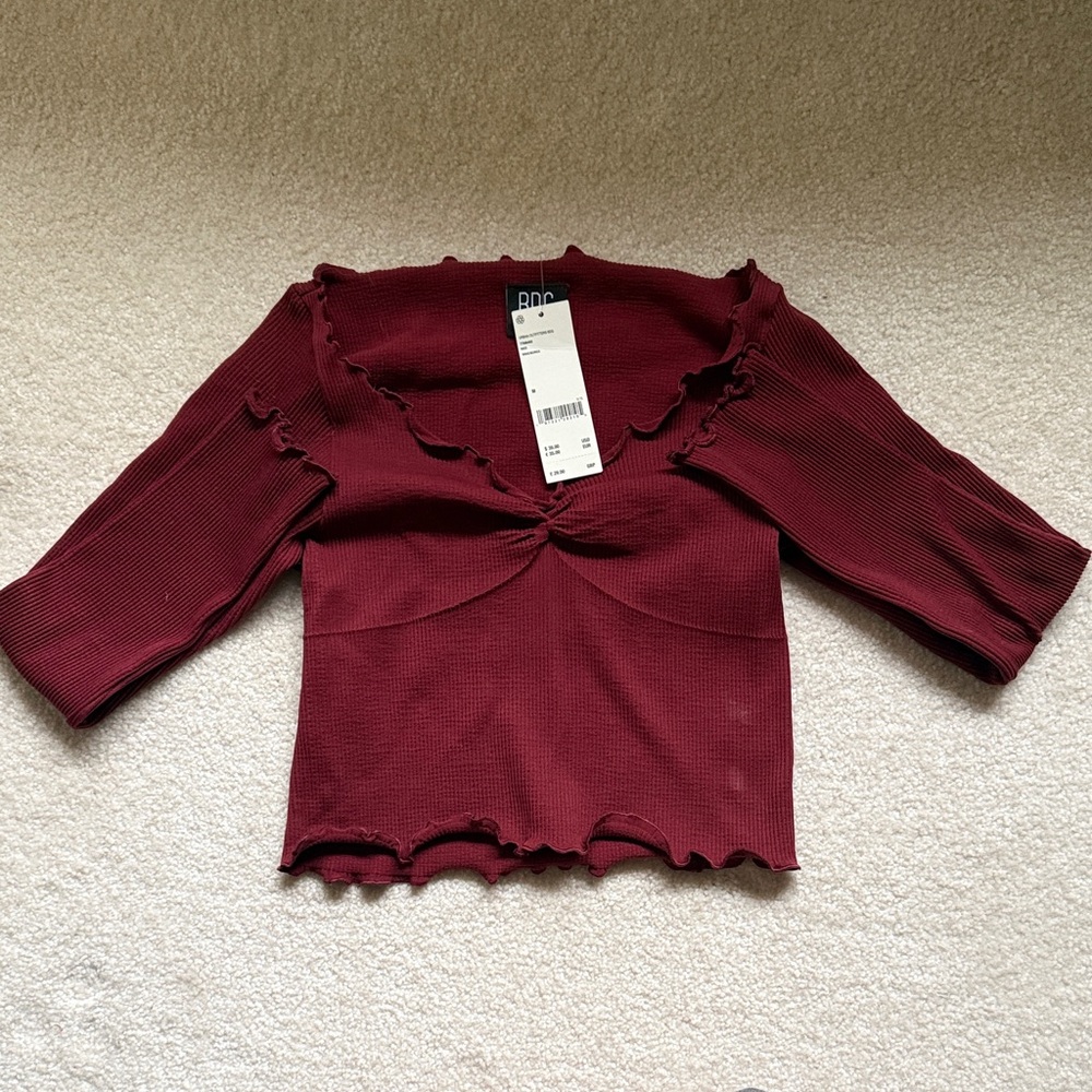 BDG Burgundy Ruffled Women's Blouse